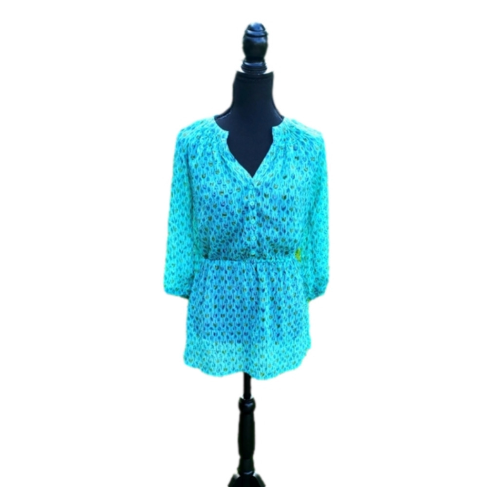 Blue Sheer Patterned Tunic Euc Medium - image 1